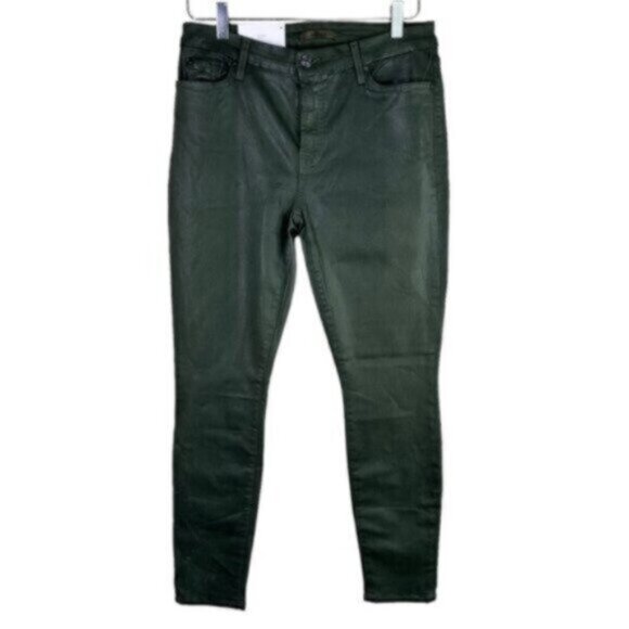 NWT 7 For All Mankind | Olive Green Stretchy Super Skinny Waxy Feel Jean Size 30 - Picture 1 of 7
